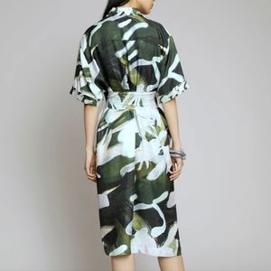 Silk Short Sleeve Belted Dress